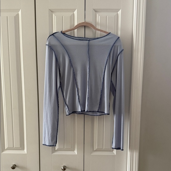 Streetwear Society Tops - Streetwear Society Light Blue Long Sleeve Top with Navy Contrast Seams